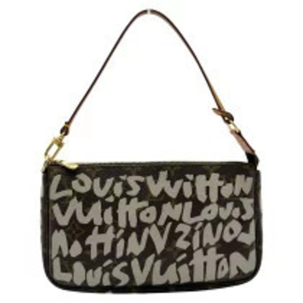 Louis Vuitton Pochette Accessoires Graffiti Monogram Canvas Leather Top Bag Gray